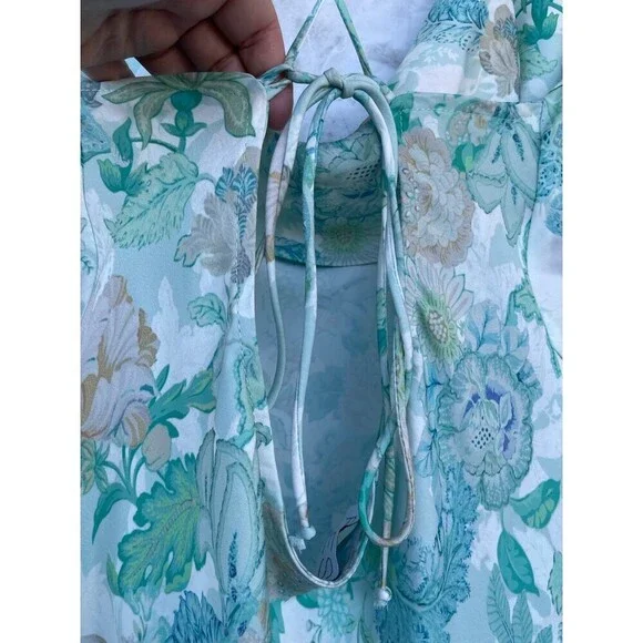 RESA River Dress Blue green Floral Maxi Long Open Back Straps satin size large - Picture 10 of 12